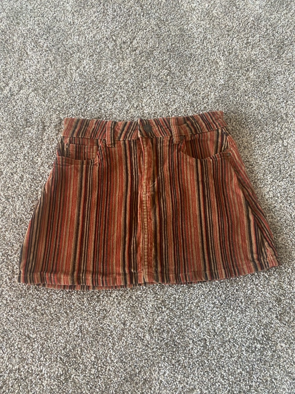 Sky and Sparrow Corduroy Striped Mini Skirt in Red, Brown & Black